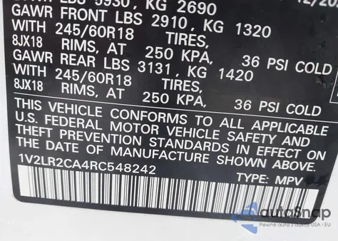 2024 Volkswagen Atlas 2.0T Se z USA, uszkodzony, nr VIN 1V2LR2CA4RC548242